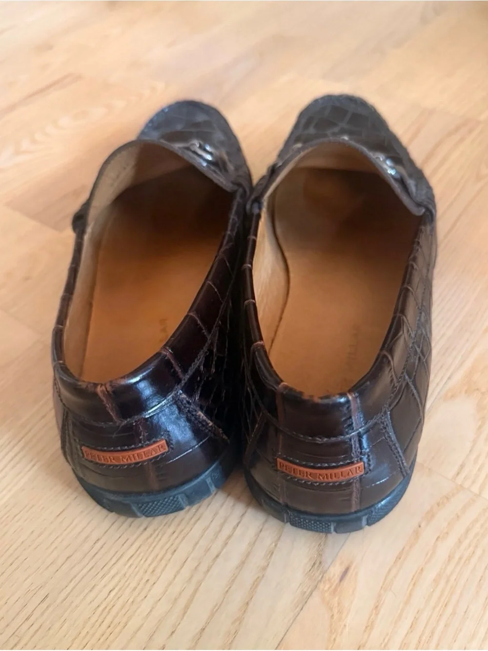 Peter Millar Brown Croc-Embossed Leather Bit Loafers